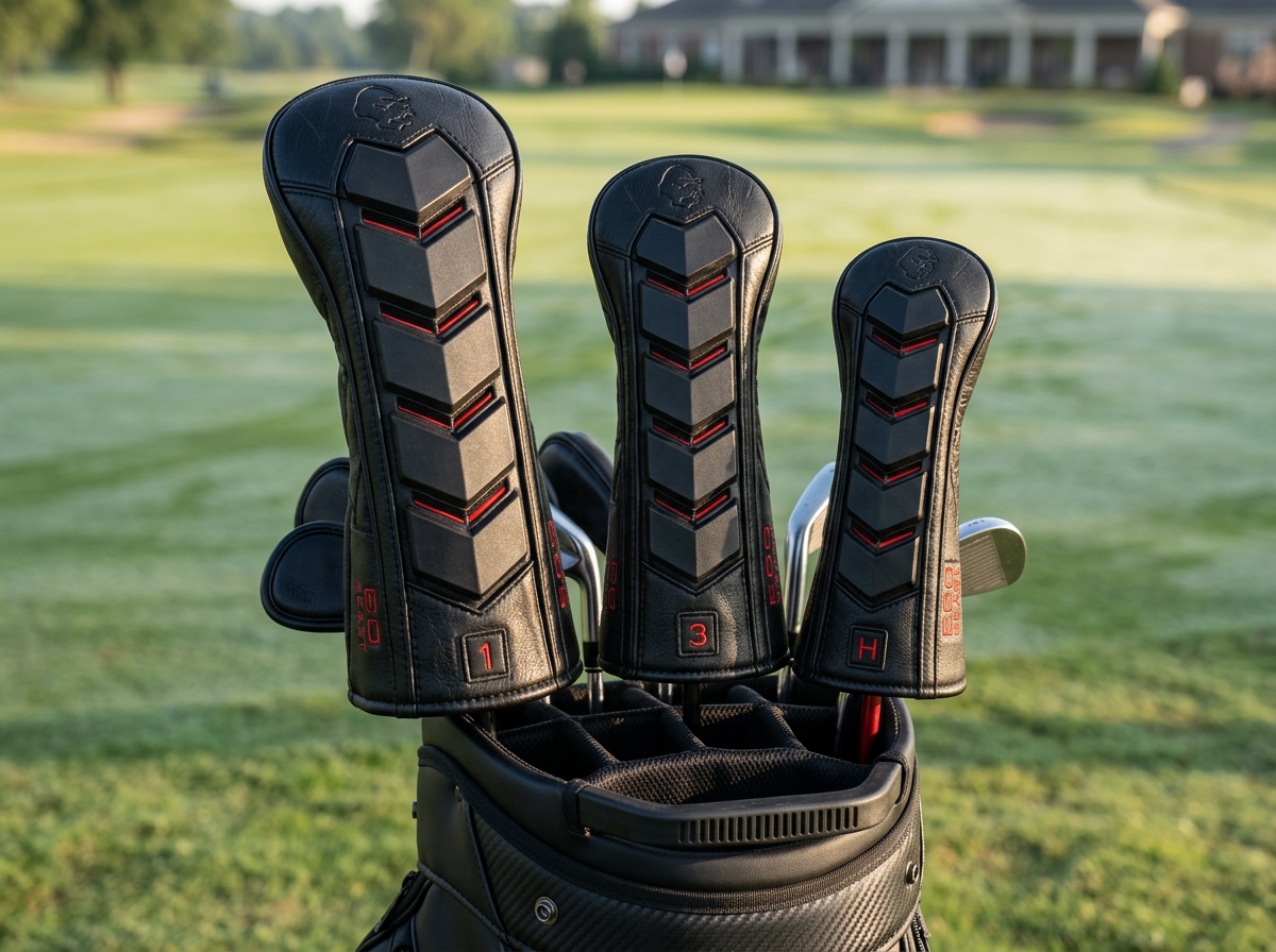 Complete Beast Spine headcover set installed in a golf bag