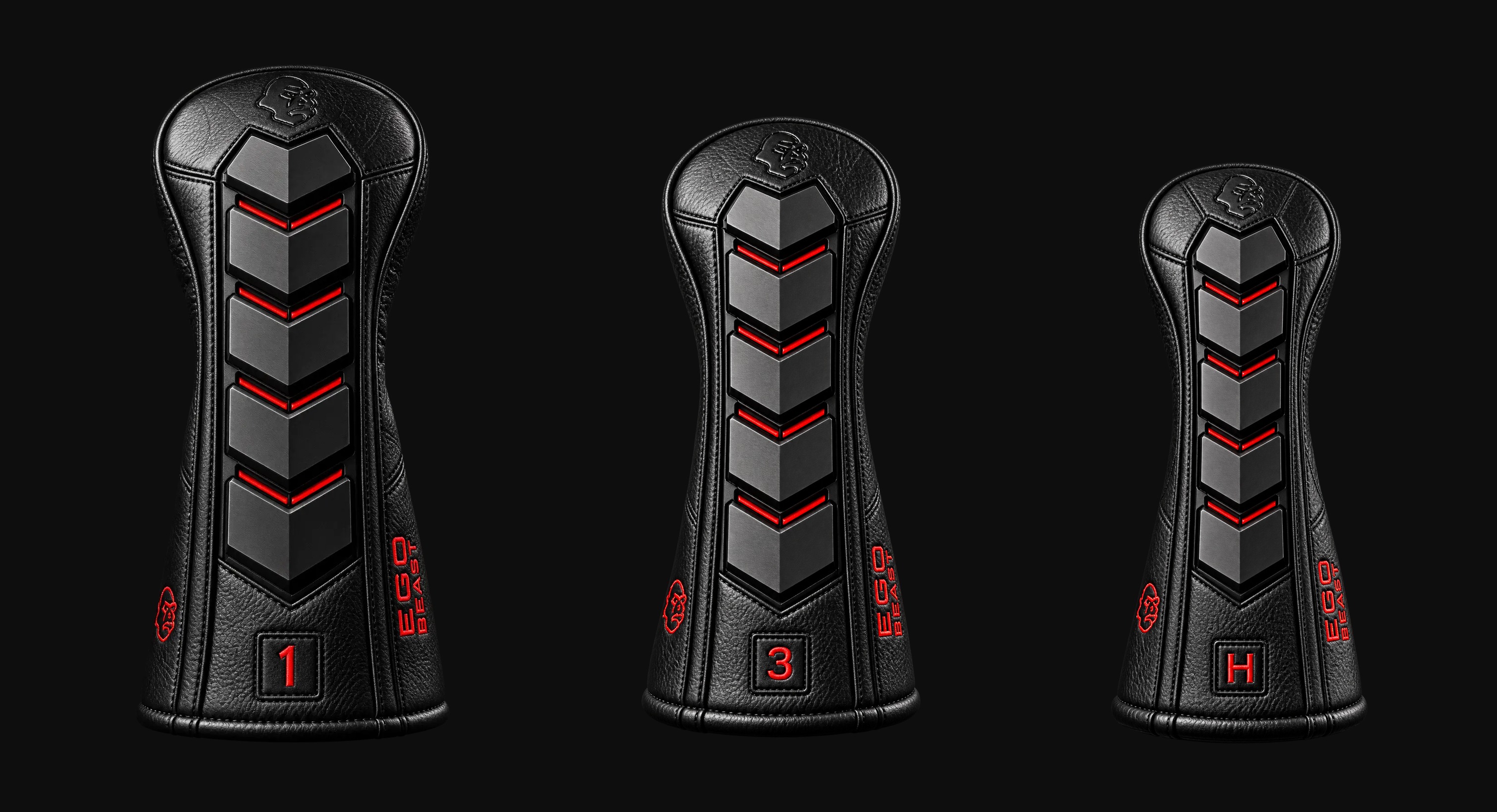 Complete Beast Spine 1, 3 and H headcover collection with raised black vertebrae and recessed red underlayers