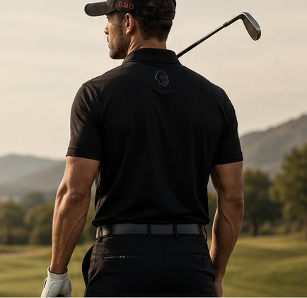 Golfer at sunrise on an elevated tee